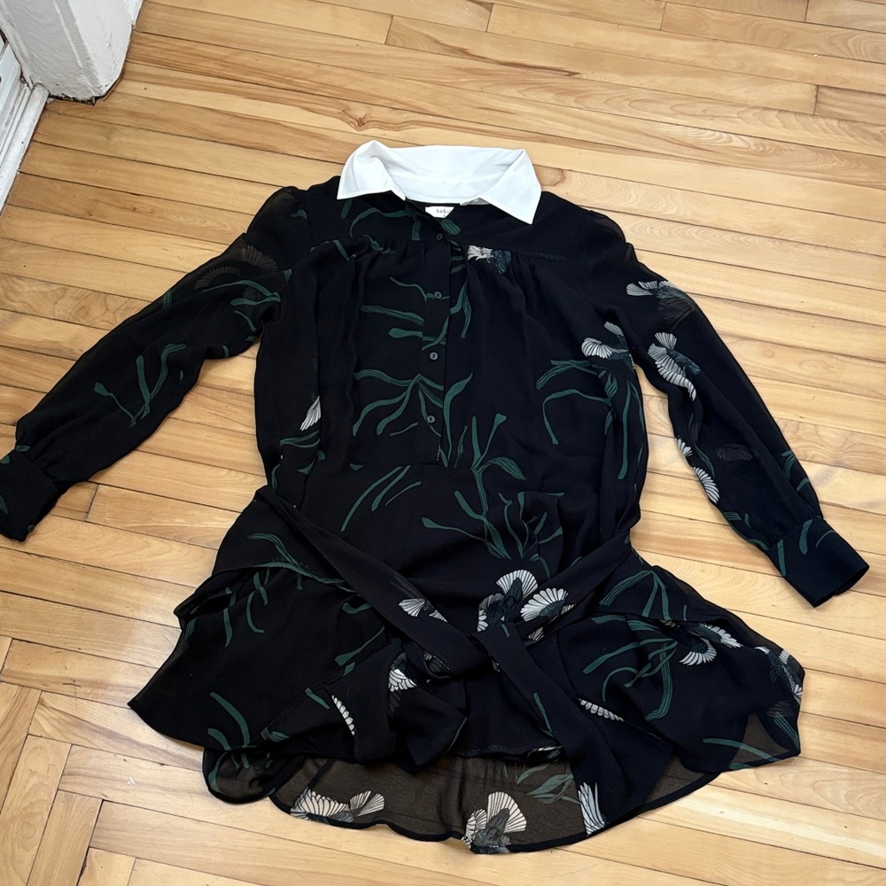 ba&sh Black Dress with Green Floral Accents